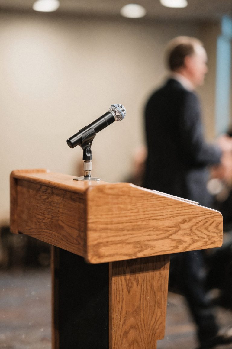 podium with microphone conference
